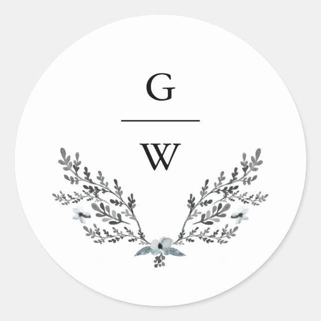 Delikate Foliage und Monogramm-Hochzeit Runder Aufkleber (Vorderseite)