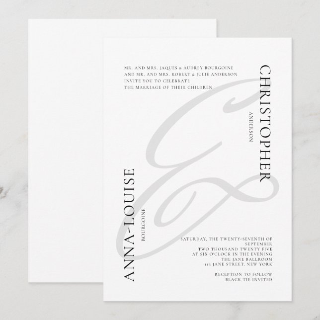 Delikate formale Kalligraphie Ampere und Hochzeit Einladung (Vorne/Hinten)
