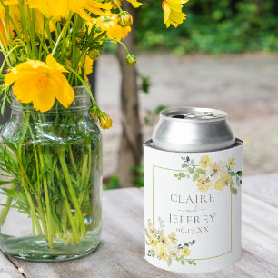 Delikate gelbe Blumenzange Grüne Sommerhochzeit Dosenkühler