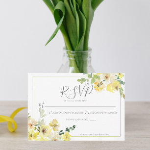 Delikate gelbe Blumenzange Grüne Sommerhochzeit RSVP Karte