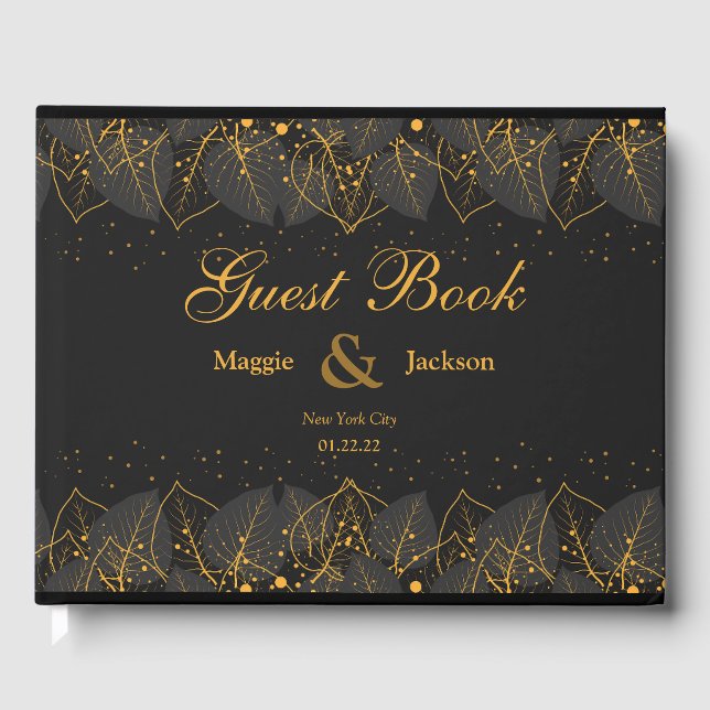 Delikate Gold Blätter Wedding Guest Book Gästebuch (Vorderseite)