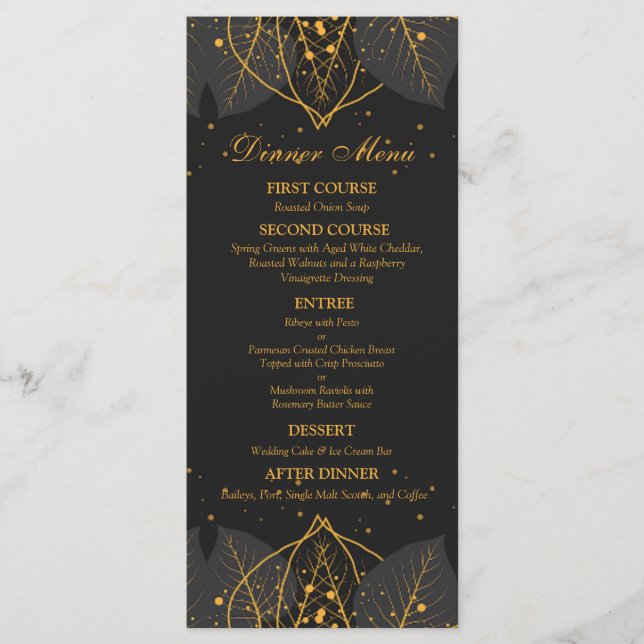 Delikate Gold Blätter Wedding Menu Menükarte (Vorderseite)