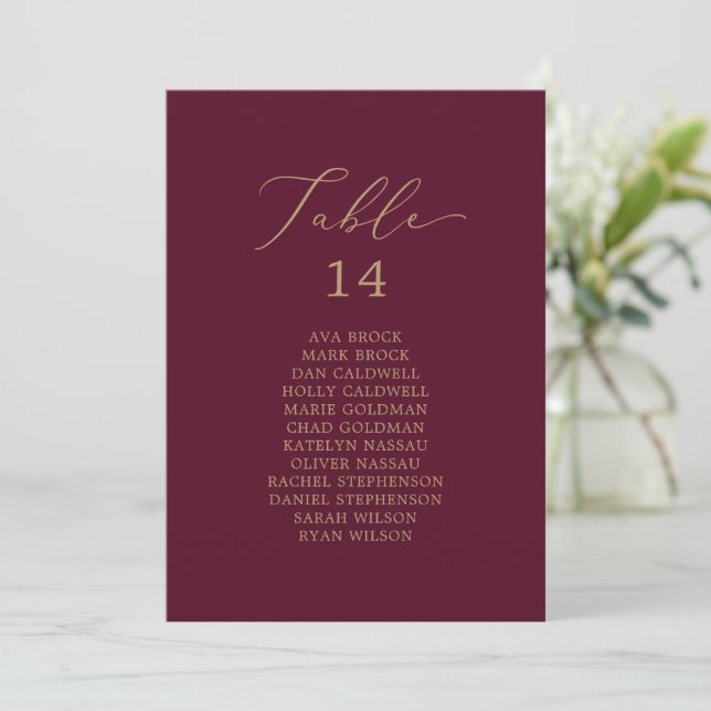 Delikate Gold Burgundy Table Seekarte (Stehend Vorderseite)