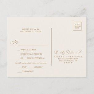 Delikate Gold Calligrafy Creme Menu UAWG Postkarte