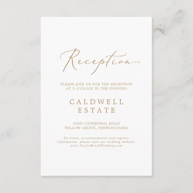Delikate Gold Calligrafy Empfang Beilage Card Begleitkarte (Vorderseite)