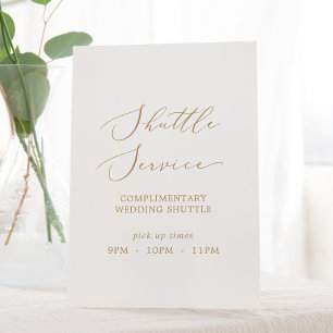 Delikate Gold Calligraphy Wedding Shuttle Service Sockelschild