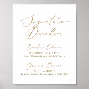 Delikate Gold Kalligrafie Signature Drinks unterze Poster