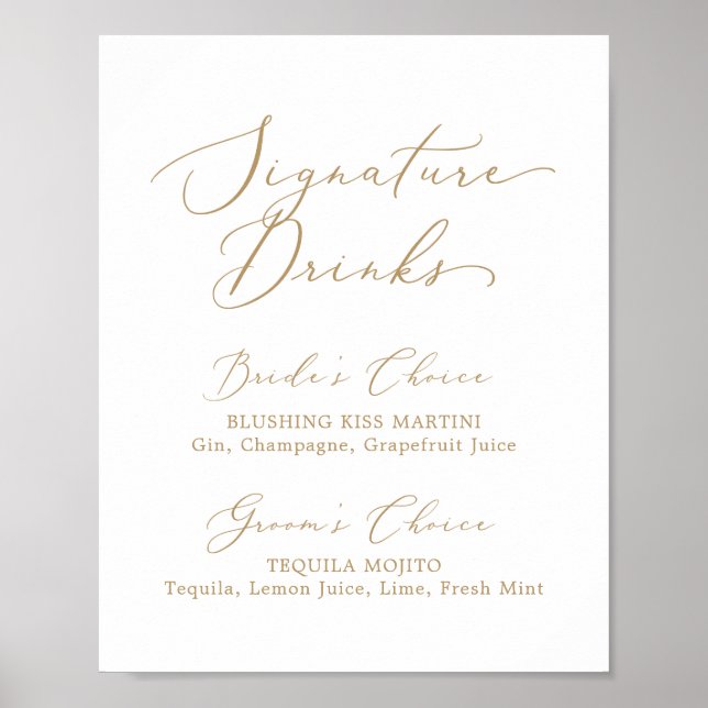 Delikate Gold Kalligrafie Signature Drinks unterze Poster (Vorne)
