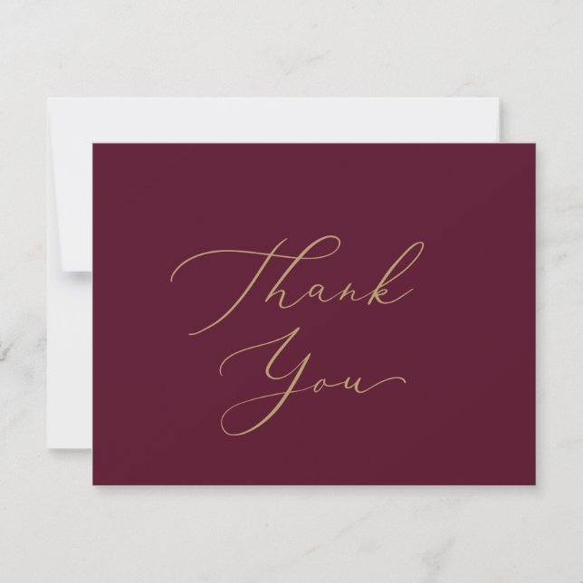 Delikate Gold Kalligraphie Burgundy Danke Karte (Vorderseite)