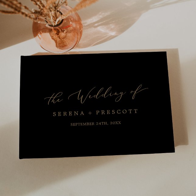 Delikate Gold- und Black Monogram Back Wedding Gästebuch (Von Creator hochgeladen)