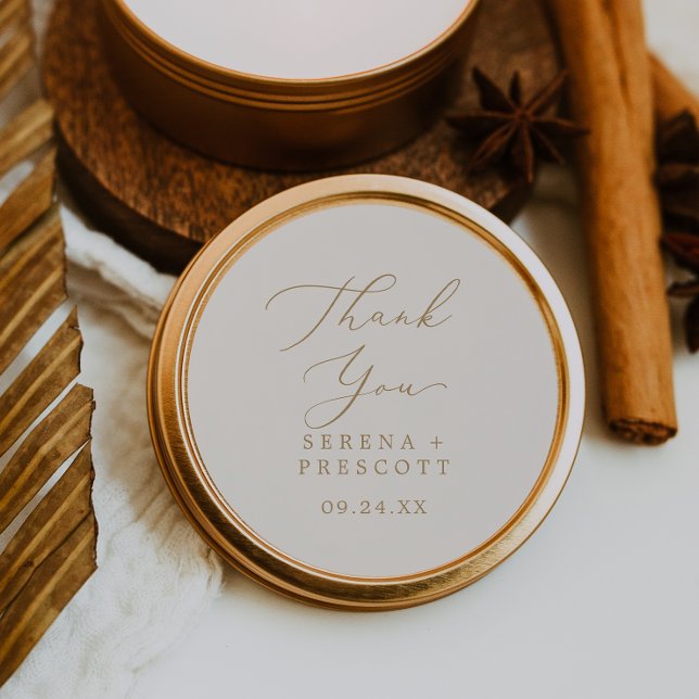 Delikate Gold und Creme Danke Gastgeschenk Hochzei Runder Aufkleber (Von Creator hochgeladen)