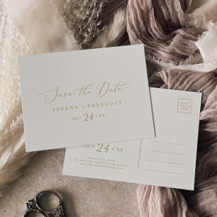 Delikate Gold und Creme Save the Date horizontal Einladungspostkarte