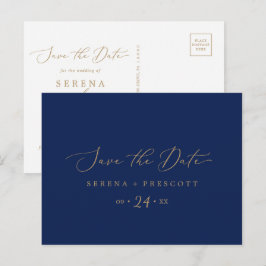Delikate Gold- und Navy-Save the Date-Postkarte Einladungspostkarte