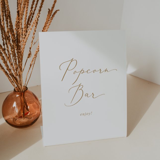 Delikate Goldkalligrafie Hochzeitspopcorn-Bar Sockelschild (Von Creator hochgeladen)