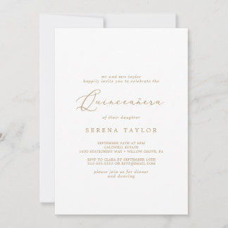 Delikate Goldkalligrafie Quinceñera Einladung