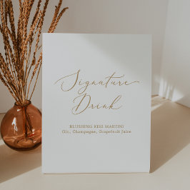 Delikate Goldkalligrafie-Unterschrift-Getränk Sockelschild
