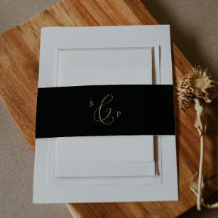 Delikate Goldkalligraphie   Black Monogram Wedding Einladungsbanderole