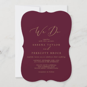 Delikate Goldkalligraphie   Burgund wir Hochzeit Einladung