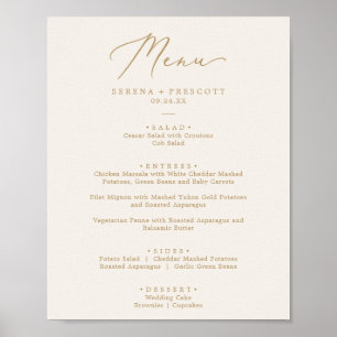 Delikate Goldkalligraphie Cream Wedding Menu Poster