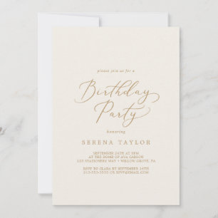 Delikate Goldkalligraphie Creme Birthday Party Einladung