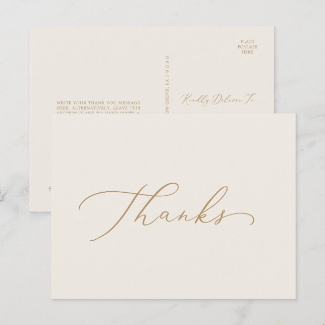 Delikate Goldkalligraphie | Creme dank Postcard Postkarte (Vorne/Hinten)