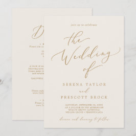 Delikate Goldkalligraphie-Creme in einer Hochzeit Einladung