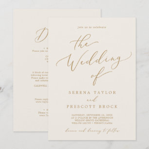 Delikate Goldkalligraphie-Creme in einer Hochzeit Einladung