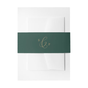 Delikate Goldkalligraphie Green Monogram Wedding Einladungsbanderole