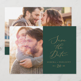 Delikate Goldkalligraphie | Grünes Foto Save The Date