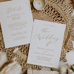 Delikate Goldkalligraphie in einer Hochzeit Einladung<br><div class="desc">Diese zarte Goldkalligraphie in einer Hochzeitseinladung ist perfekt für eine moderne Hochzeit. Das romantische minimalistische Design besticht durch eine hübsche und elegante Champagner-goldgelbe Typografie auf weißem Hintergrund mit einem klaren und schlichten Look. Rett Papier, indem man die Details auf der Rückseite der Hochzeitseinladung statt auf einer separaten Kapselkarte angibt. Geben...</div>