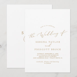 Delikate Goldkalligraphie-Monogram-Back-Hochzeit Einladung