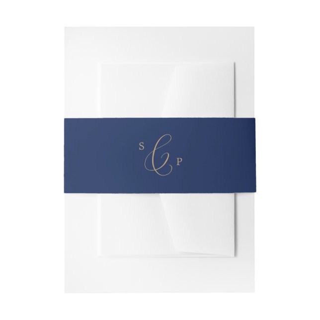 Delikate Goldkalligraphie | Navy Monogram Wedding Einladungsbanderole (Vorderseite Beispiel)