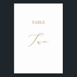 Delikate Goldkalligraphie-Tabelle zwei Tischnummer<br><div class="desc">Dieser zarte Goldkalligraphietisch mit zwei Tischnummern eignet sich perfekt für eine moderne Hochzeit. Das romantische minimalistische Design besticht durch eine hübsche und elegante Champagner-goldgelbe Typografie auf weißem Hintergrund mit einem klaren und schlichten Look. Die Karte druckt auf der Vorder- und Rückseite (beidseitig). Andere Tischnummern in der Sammlung werden separat verkauft....</div>