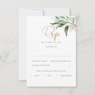 Delikate Greenery und Gold Blätter Hochzeit RSVP