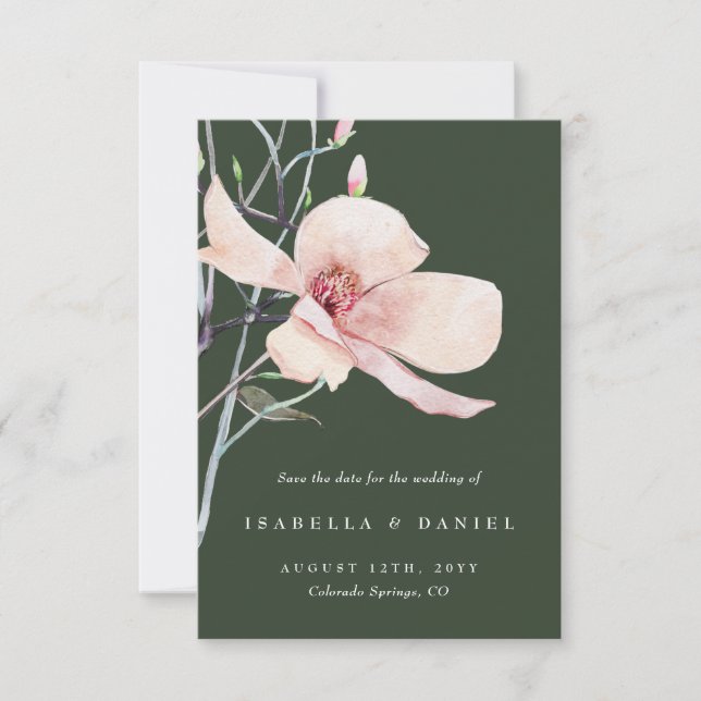 Delikate grüne Magnolia Hochzeit retten das Datum Einladung (Vorderseite)