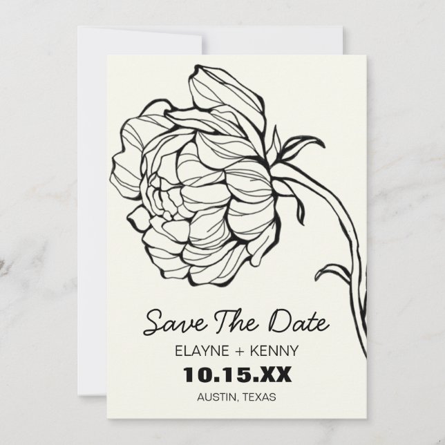 Delikate, handgezogene Peony Save The Date (Vorderseite)
