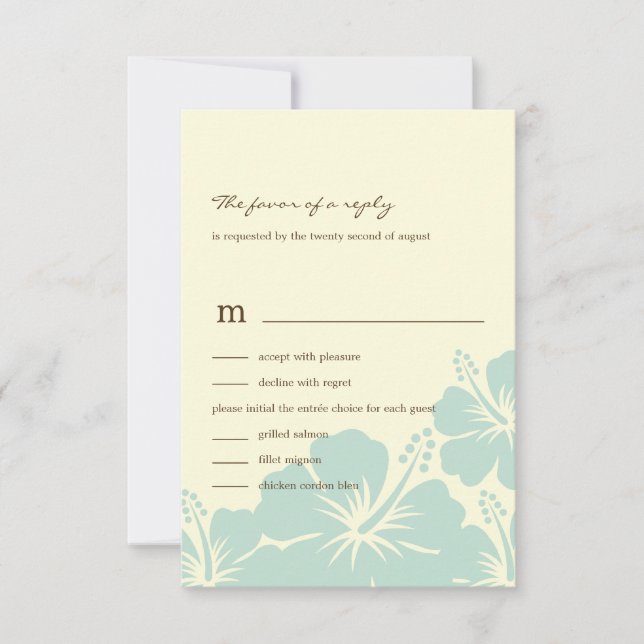 Delikate Hibiskus Wedding RSVP Cards (blau) (Vorderseite)