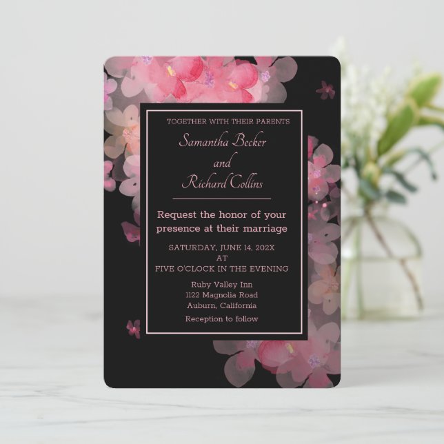 Delikate Hochzeit in Watercolor Pink Einladung (Stehend Vorderseite)