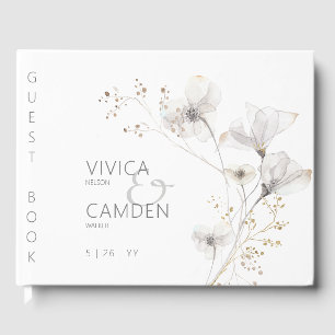 Delikate Hochzeit in weißem Grau & Gold Gästebuch