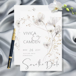 Delikate Hochzeit in weißem Grau & Gold Save The Date