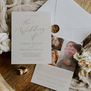 Delikate Hochzeit mit Gold und Creme Einladung