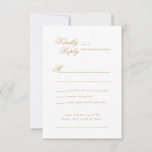 Delikate Hochzeit von Elfenbein und Gold Script RSVP Karte