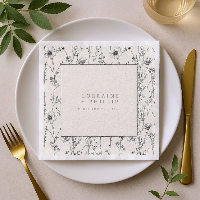 Delikate hübsche Blume Hochzeitslippe Serviette (Delicate pretty wild flowers wedding napkin.)