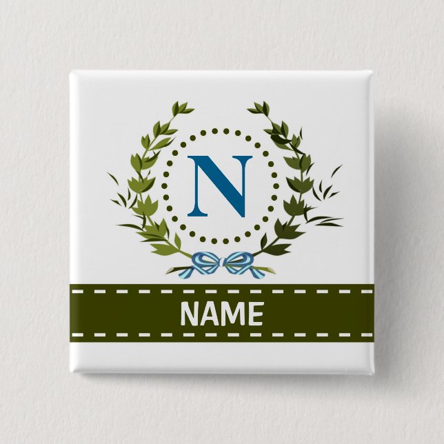 Delikate Ivy Kranz- und Bow-Name mit Monogramm N Button (Vorderseite)