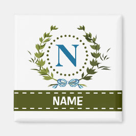 Delikate Ivy Kranz- und Bow-Name mit Monogramm N Magnet