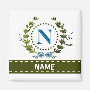 Delikate Ivy Kranz- und Bow-Name mit Monogramm N Magnet