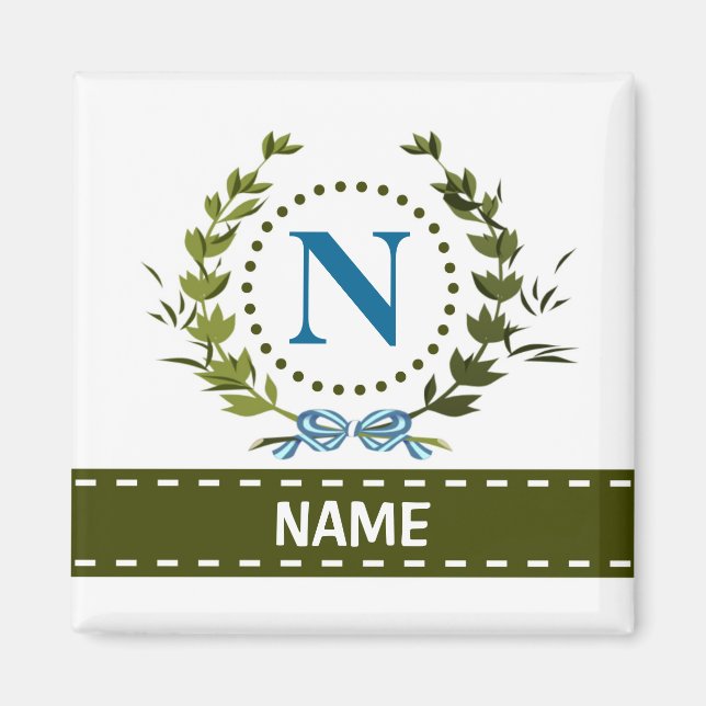 Delikate Ivy Kranz- und Bow-Name mit Monogramm N Magnet (Vorne)