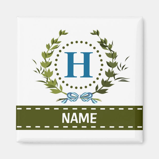 Delikate Ivy Wreath and Bow Name mit Monogram H Magnet (Vorne)