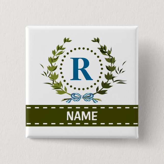 Delikate Ivy Wreath and Bow Name mit Monogram R Button (Vorderseite)