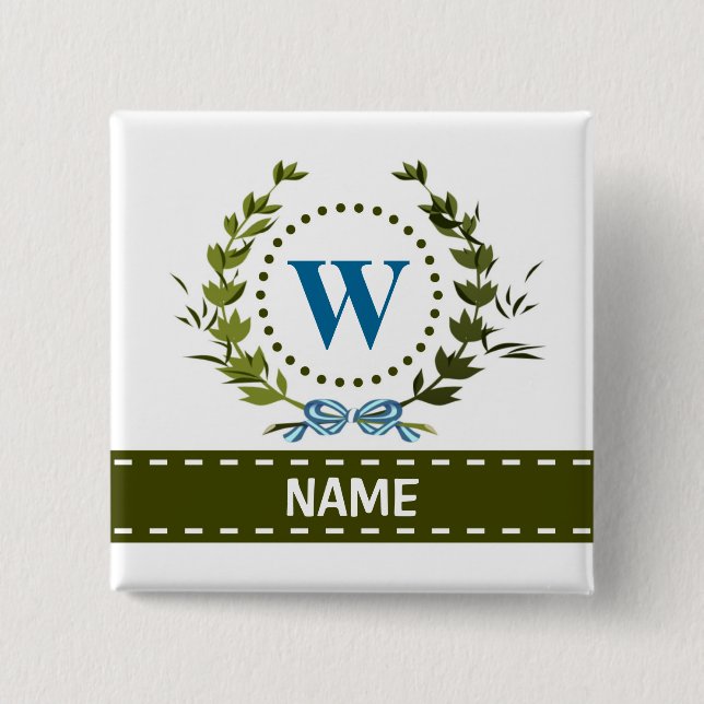 Delikate Ivy Wreath and Bow Name mit Monogram W Button (Vorderseite)